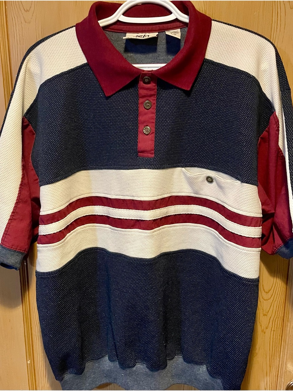 VTG 90s Colorblock Knit Polo Shirt - Maroon, Navy, White